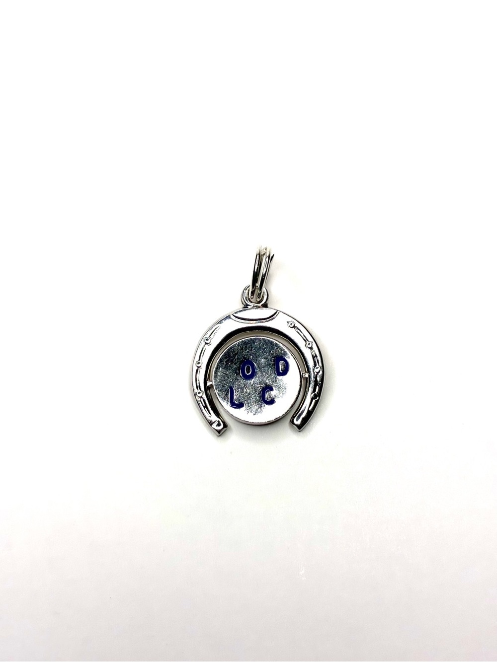 Vintage GOOD LUCK Sterling Horseshoe Spinner Charm